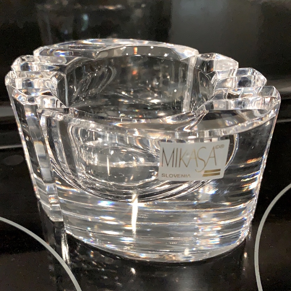 Mikasa Oval Crystal Candle Holder heavy clear crystal NWT